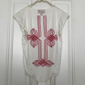 Bradamant Embroidered Cream silk cotton bodysuit